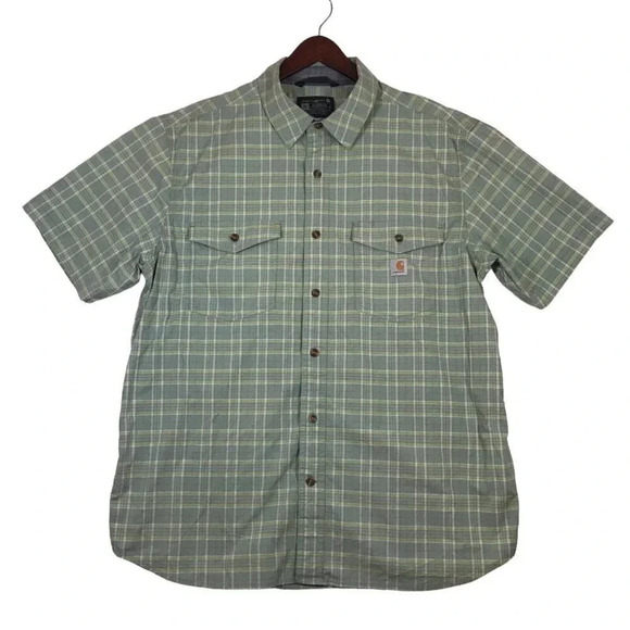 CARHARTT Rugged Flex Relaxed Fit Short Sleeve Button Shirt Mens XL Plaid Cotton - Picture 2 of 9